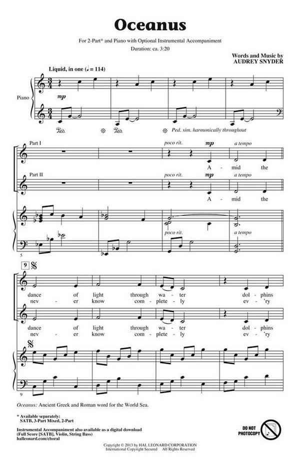 Audrey Snyder, Oceanus&nbsp;&nbsp;2-Part Choir&nbsp;&nbsp;Chorpartitur