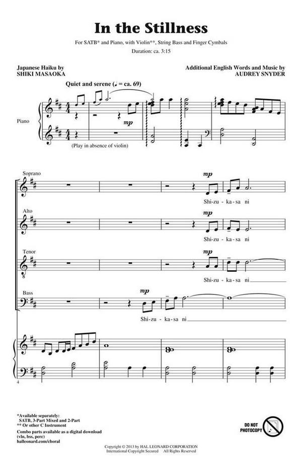 Audrey Snyder, In the Stillness&nbsp;&nbsp;SATB&nbsp;&nbsp;Chorpartitur