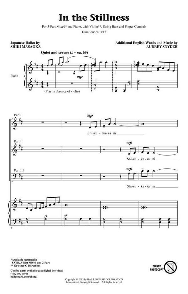Audrey Snyder, In the Stillness&nbsp;&nbsp;3-Part Choir&nbsp;&nbsp;Chorpartitur