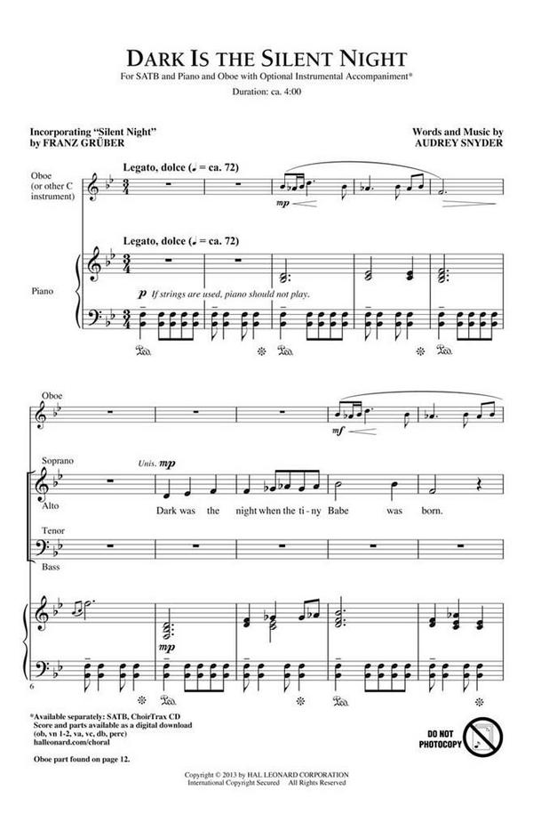 Audrey Snyder_Franz Xaver Gruber, Dark Is the Silent Night&nbsp;&nbsp;SATB&nbsp;&nbsp;Chorpartitur