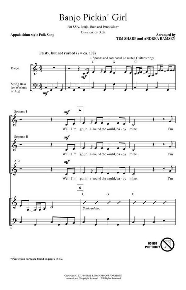 Banjo Pickin' Girl&nbsp;&nbsp;SSA&nbsp;&nbsp;Chorpartitur