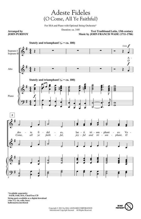 Adeste Fideles&nbsp;&nbsp;SSA&nbsp;&nbsp;Chorpartitur