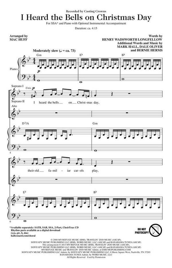 Bernie Herms_Dale Oliver_Mark Hall, I Heard the Bells on Christmas Day&nbsp;&nbsp;SSA&nbsp;&nbsp;Chorpartitur