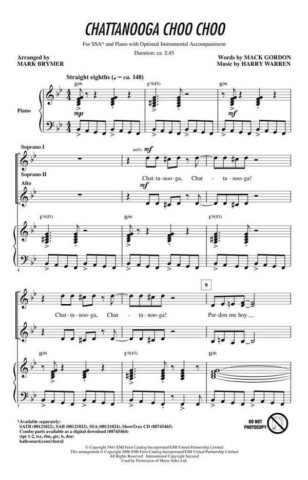 Chattanooga Choo Choo&nbsp;&nbsp;SSA&nbsp;&nbsp;Chorpartitur