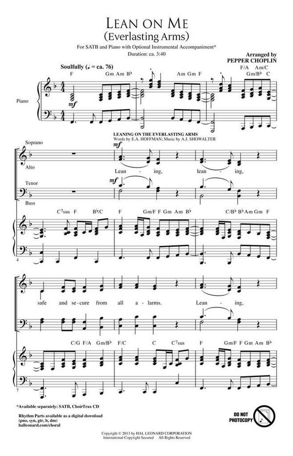 Anthony J. Showalter_Bill Withers, Lean on Me&nbsp;&nbsp;SATB&nbsp;&nbsp;Chorpartitur