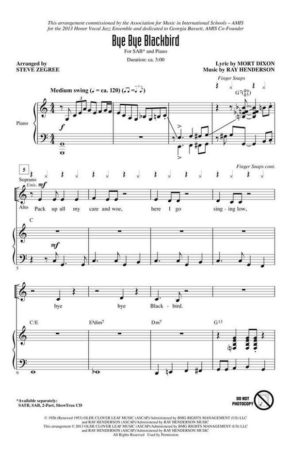 Bye Bye Blackbird&nbsp;&nbsp;SAB&nbsp;&nbsp;Chorpartitur