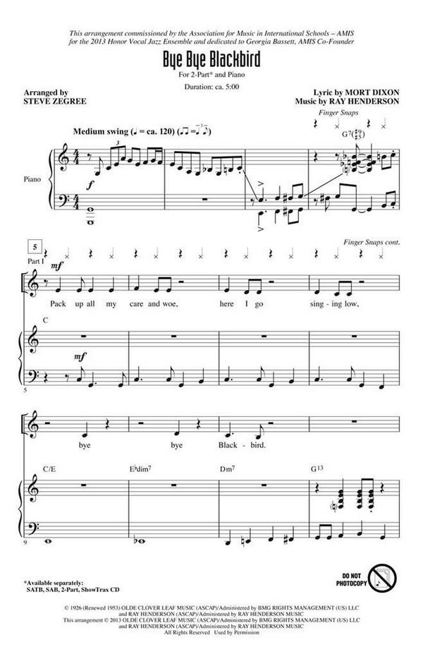 Bye Bye Blackbird&nbsp;&nbsp;2-Part Choir&nbsp;&nbsp;Chorpartitur