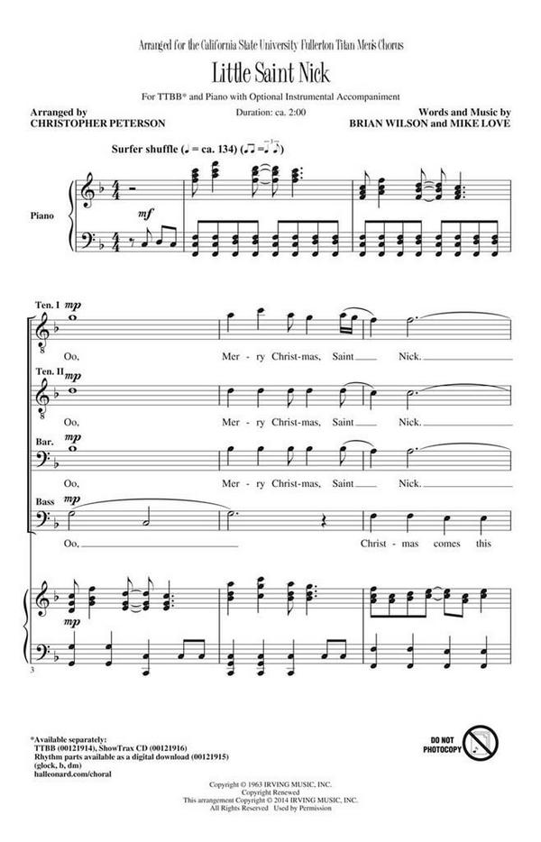 Brian Wilson, Little Saint Nick&nbsp;&nbsp;TTBB&nbsp;&nbsp;Chorpartitur