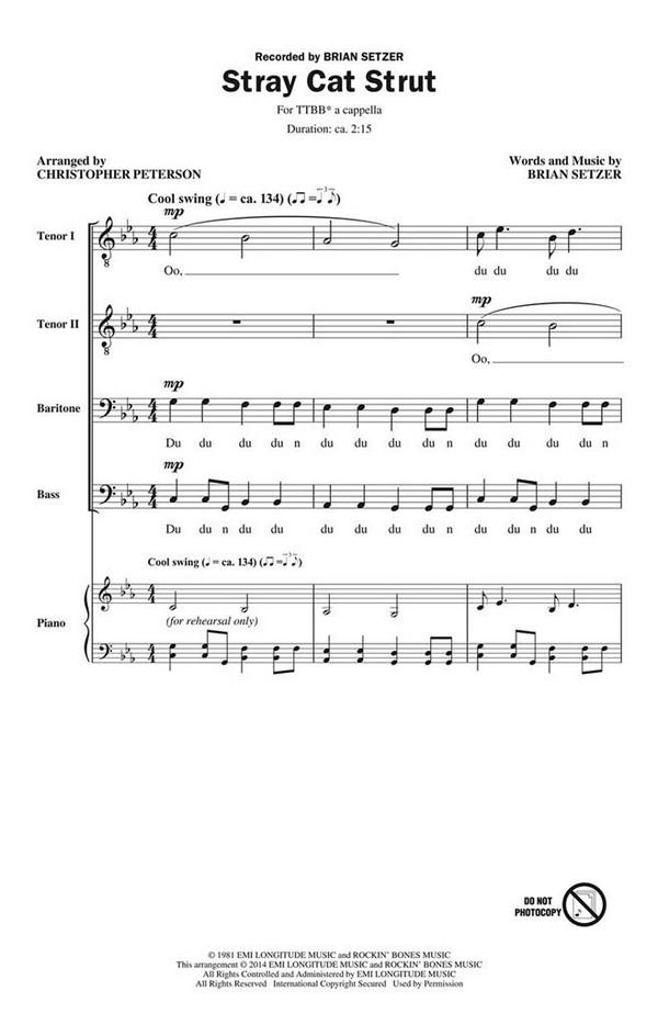 Brian Setzer, Stray Cat Strut&nbsp;&nbsp;TTBB a Cappella&nbsp;&nbsp;Chorpartitur