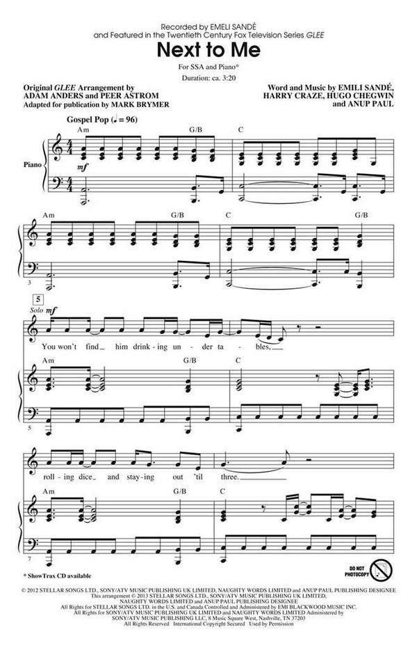 Anup Paul_Emeli Sandé_Harry Craze_Hugo Chegwin, Next to Me ShowTrax CD&nbsp;&nbsp;Chor&nbsp;&nbsp;CD