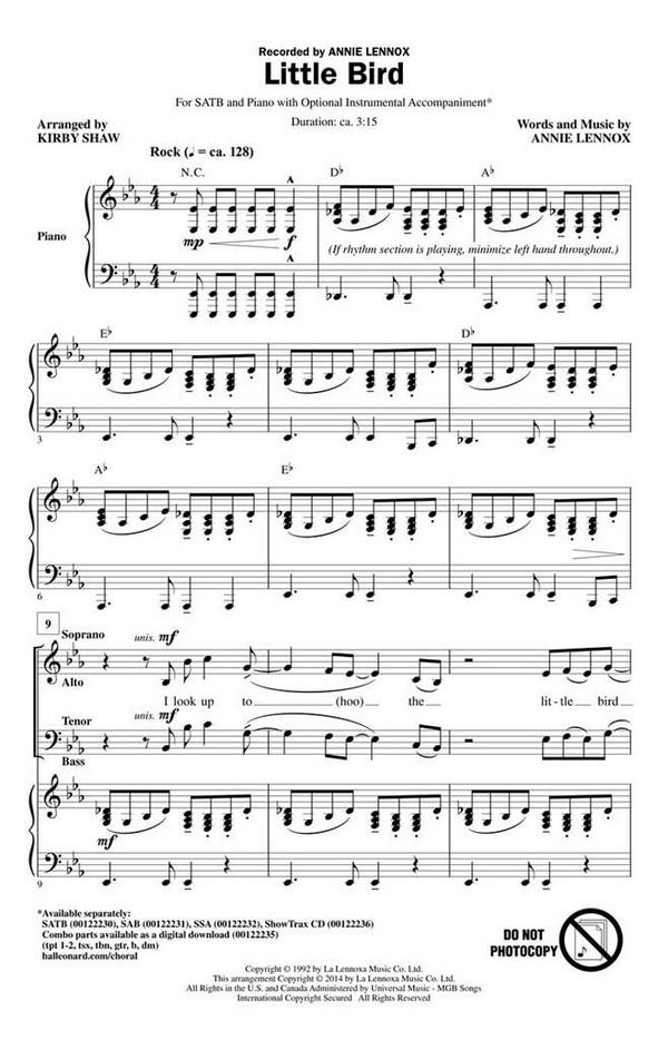 Annie Lennox, Little Bird&nbsp;&nbsp;SATB&nbsp;&nbsp;Chorpartitur