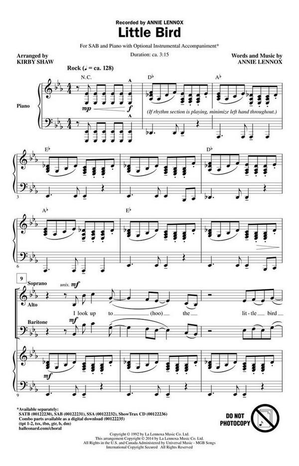 Annie Lennox, Little Bird&nbsp;&nbsp;SAB&nbsp;&nbsp;Chorpartitur