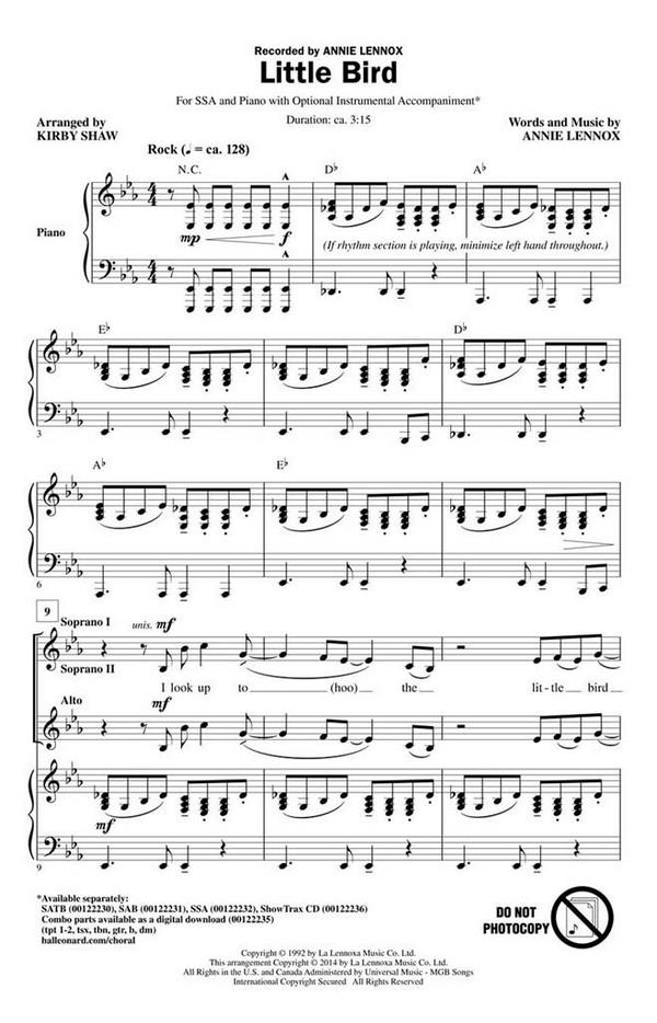 Annie Lennox, Little Bird&nbsp;&nbsp;SSA&nbsp;&nbsp;Chorpartitur