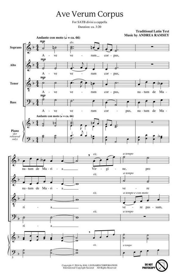 Andrea Ramsey, Ave Verum Corpus&nbsp;&nbsp;SATB a Cappella&nbsp;&nbsp;Chorpartitur
