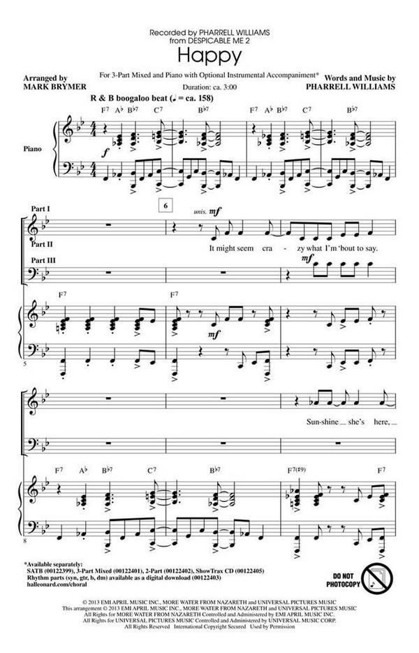 Happy  for 3-part choir (SAB) and piano  score