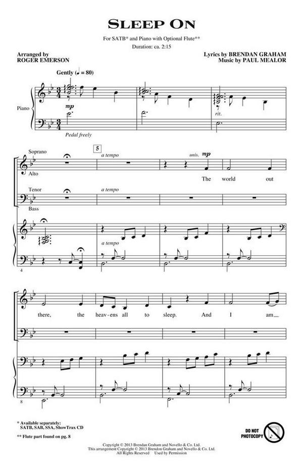 Brendan Graham, Sleep On&nbsp;&nbsp;SATB&nbsp;&nbsp;Chorpartitur