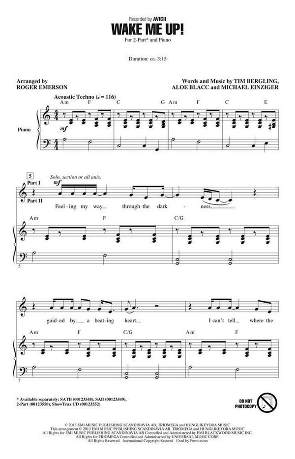 Wake Me Up!&nbsp;&nbsp;for 2-part choir and piano&nbsp;&nbsp;choral score