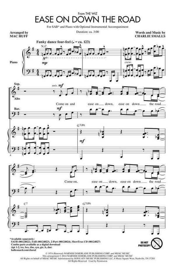 Charlie Smalls, Ease on Down the Road&nbsp;&nbsp;SAB&nbsp;&nbsp;Chorpartitur