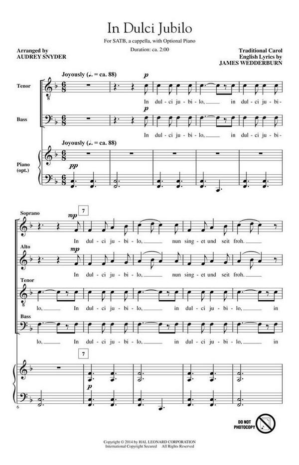 Audrey Snyder, In Dulci Jubilo&nbsp;&nbsp;SATB a Cappella&nbsp;&nbsp;Chorpartitur