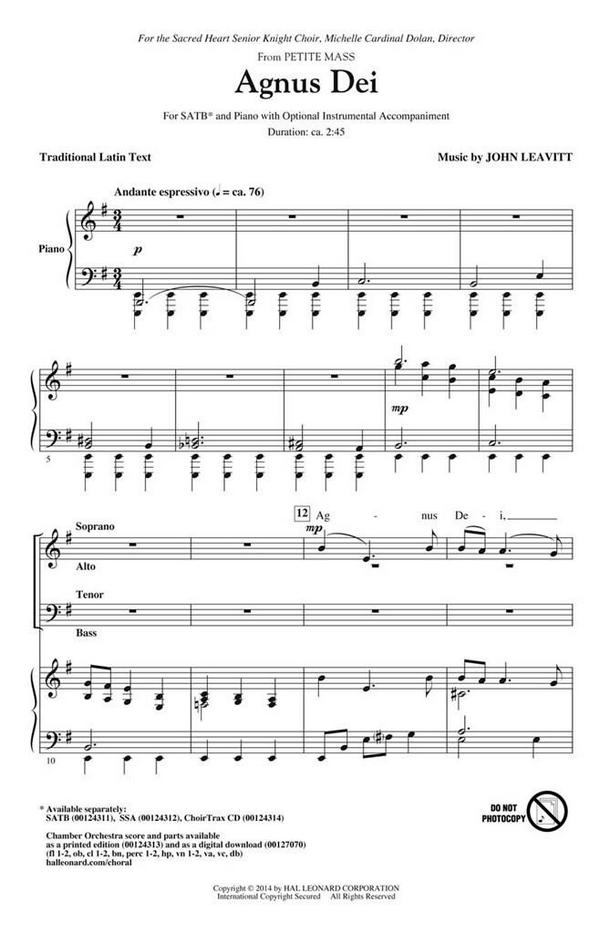 Agnus Dei&nbsp;&nbsp;for mixed choir and piano&nbsp;&nbsp;score