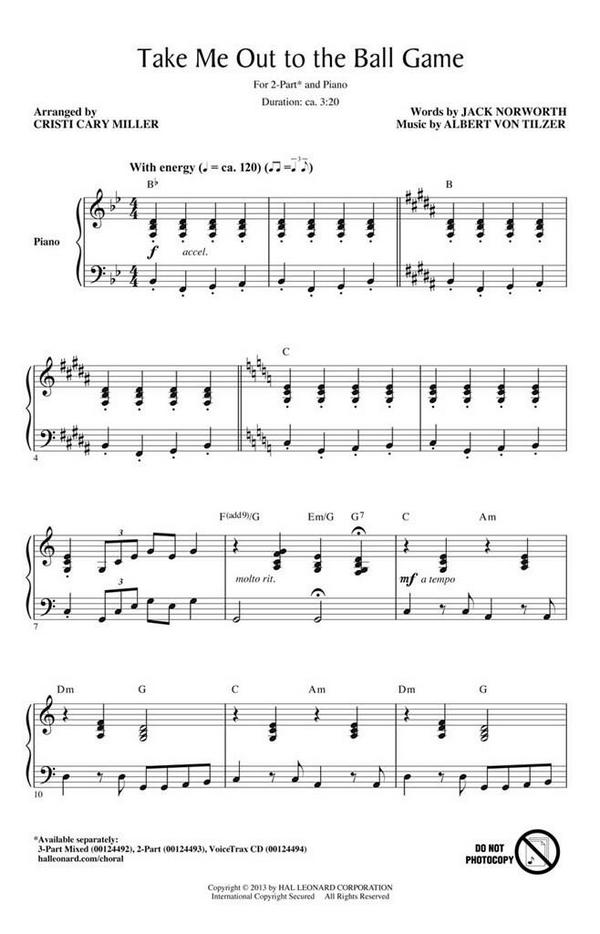 Albert von Tilzer, Take Me Out To The Ball Game&nbsp;&nbsp;2-Part Choir&nbsp;&nbsp;Chorpartitur