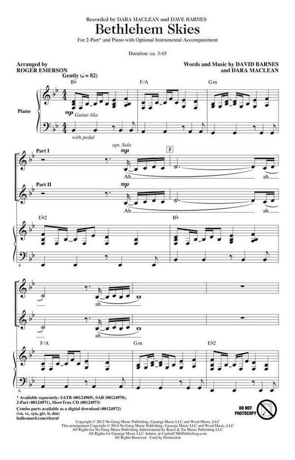 Bethlehem Skies&nbsp;&nbsp;2-Part Choir&nbsp;&nbsp;Chorpartitur