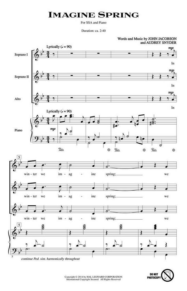 Audrey Snyder, Imagine Spring&nbsp;&nbsp;SSA&nbsp;&nbsp;Chorpartitur