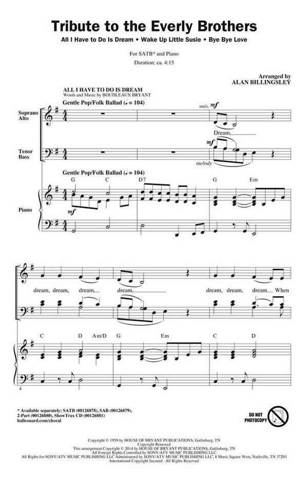 Boudleaux Bryant, Tribute to the Everly Brothers&nbsp;&nbsp;SATB&nbsp;&nbsp;Chorpartitur