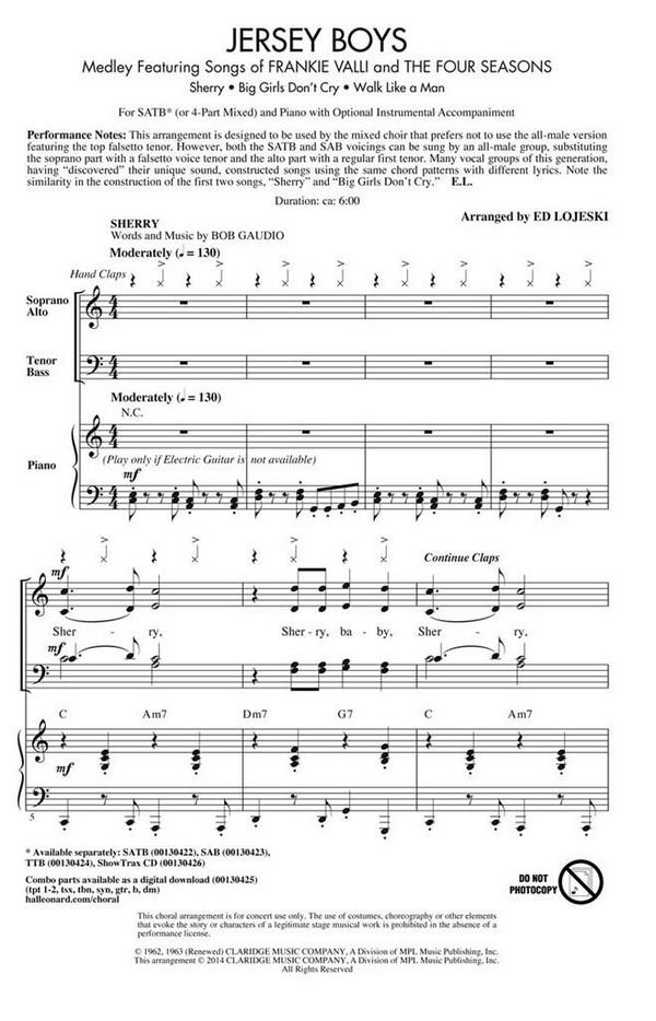 Bob Crewe, Jersey Boys (Medley) ShowTrax CD&nbsp;&nbsp;Chor&nbsp;&nbsp;CD