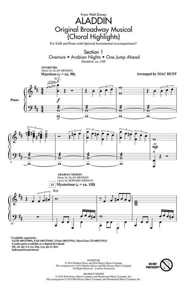Alan Menken, Aladdin - Original Broadway Musical&nbsp;&nbsp;SAB&nbsp;&nbsp;Chorpartitur