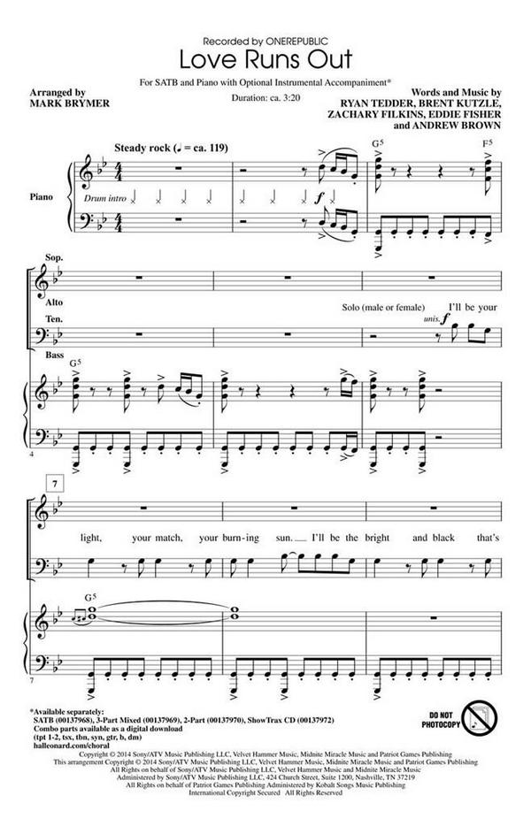 Andrew Brown, Love Runs Out&nbsp;&nbsp;SATB&nbsp;&nbsp;Chorpartitur