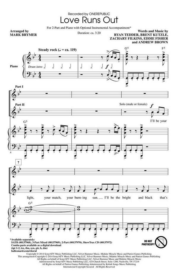 Andrew Brown, Love Runs Out&nbsp;&nbsp;2-Part Choir&nbsp;&nbsp;Chorpartitur