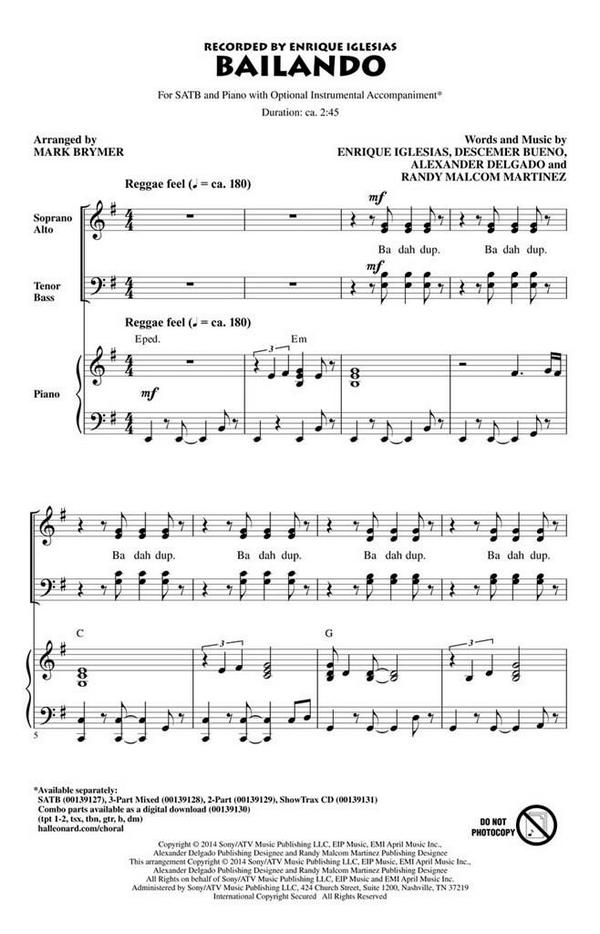 Alexander Delgado, Bailando&nbsp;&nbsp;SATB&nbsp;&nbsp;Chorpartitur