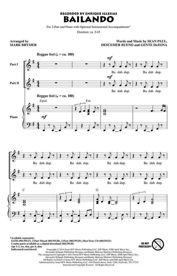 Alexander Delgado, Bailando&nbsp;&nbsp;2-Part Choir&nbsp;&nbsp;Chorpartitur
