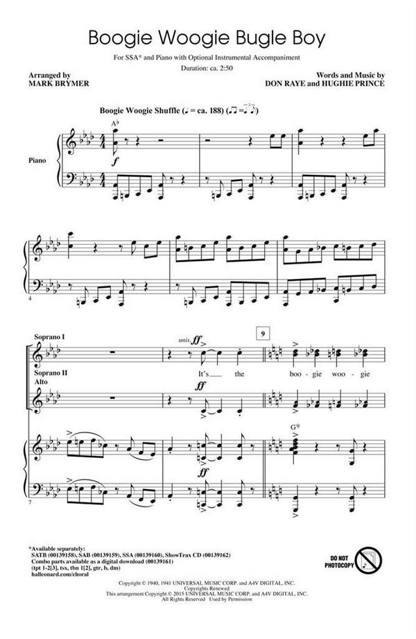 Boogie Woogie Bugle Boy&nbsp;&nbsp;SSA&nbsp;&nbsp;Chorpartitur