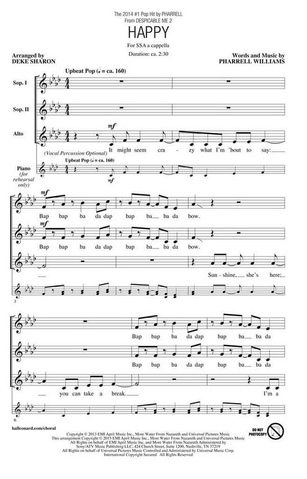 Happy  for female choir (SSA) a cappella  choral score