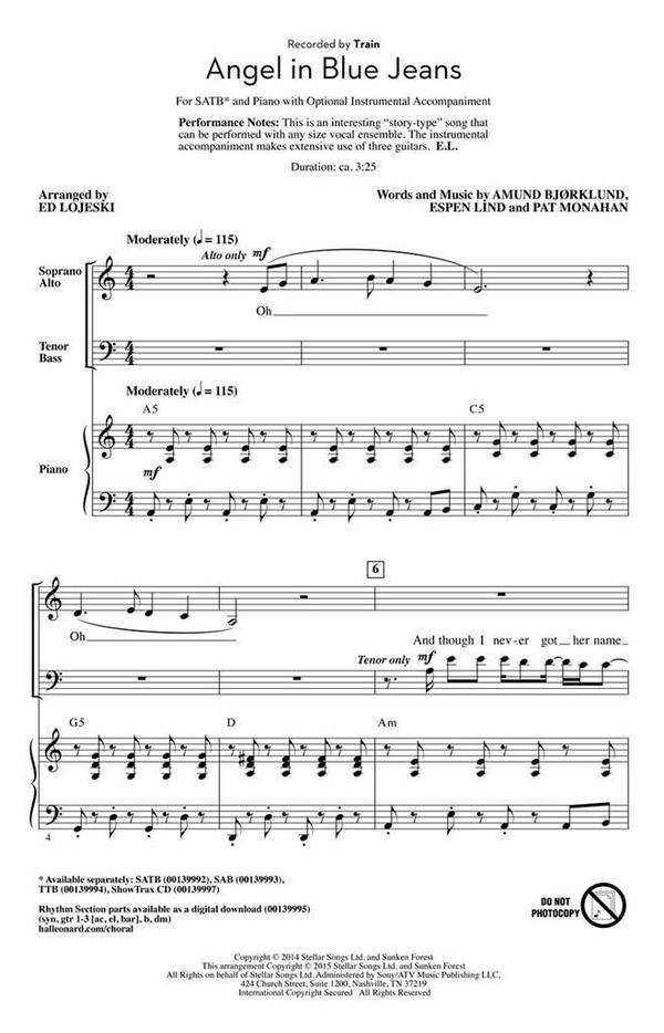 Amund Björklund, Angel in Blue Jeans&nbsp;&nbsp;SATB&nbsp;&nbsp;Chorpartitur