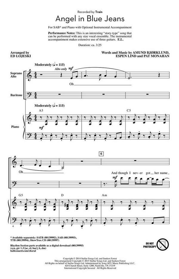 Amund Björklund, Angel in Blue Jeans&nbsp;&nbsp;SAB&nbsp;&nbsp;Chorpartitur