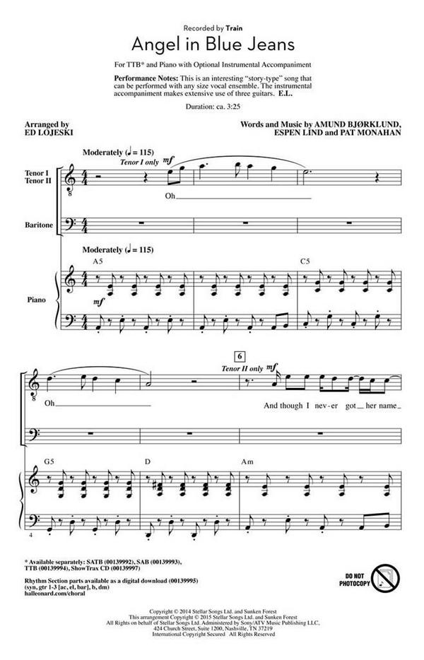 Amund Björklund, Angel in Blue Jeans&nbsp;&nbsp;TTB&nbsp;&nbsp;Chorpartitur
