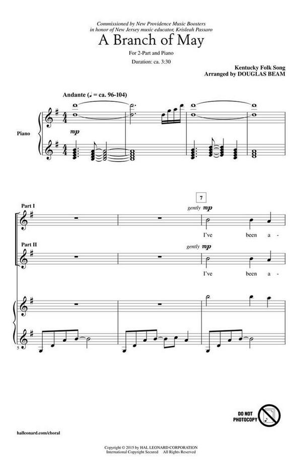 A Branch of May&nbsp;&nbsp;2 Part Treble&nbsp;&nbsp;Chorpartitur