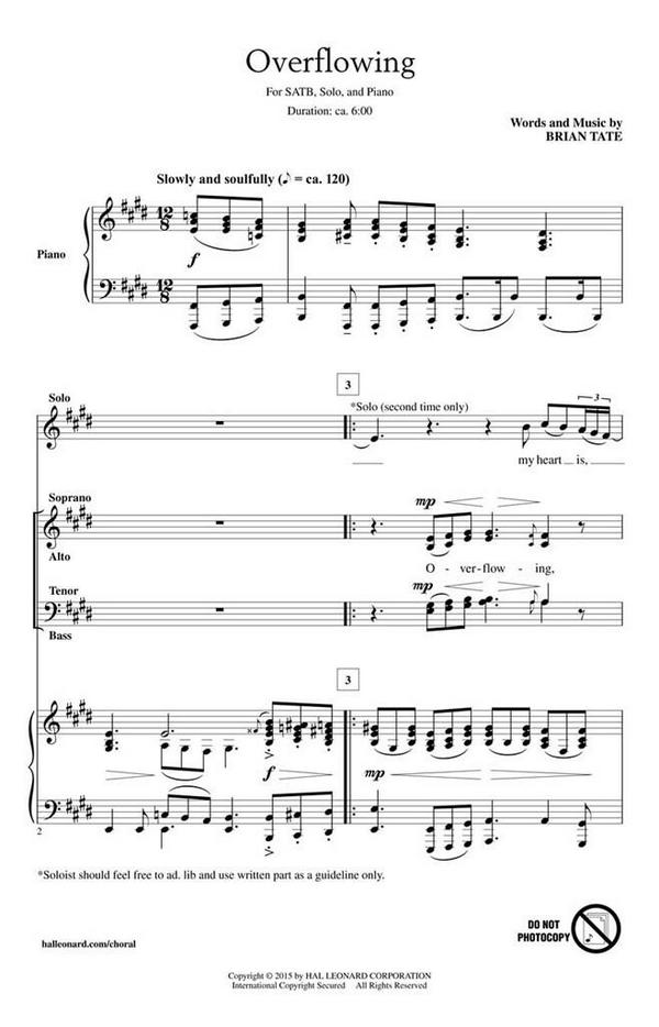 Brian Tate, Overflowing&nbsp;&nbsp;SATB&nbsp;&nbsp;Chorpartitur