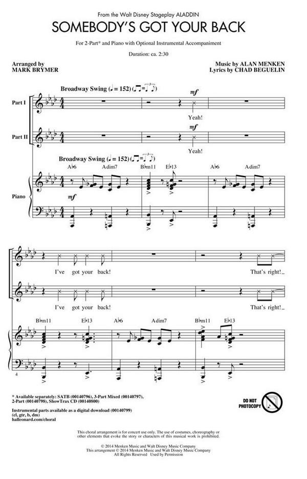 Alan Menken, Somebody's Got Your Back&nbsp;&nbsp;2-Part Choir&nbsp;&nbsp;Chorpartitur