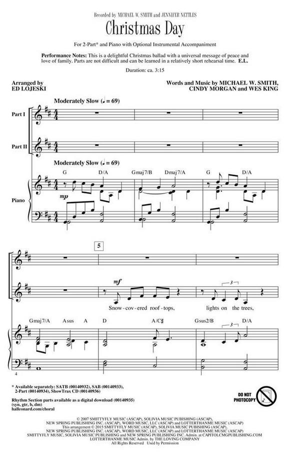Cindy Morgan, Christmas Day&nbsp;&nbsp;2-Part Choir&nbsp;&nbsp;Chorpartitur