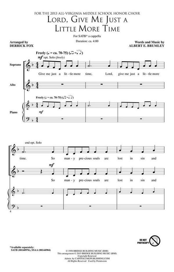 Albert E. Brumley, Lord, Give Me Just a Little More Time&nbsp;&nbsp;SATB a Cappella&nbsp;&nbsp;Chorpartitur