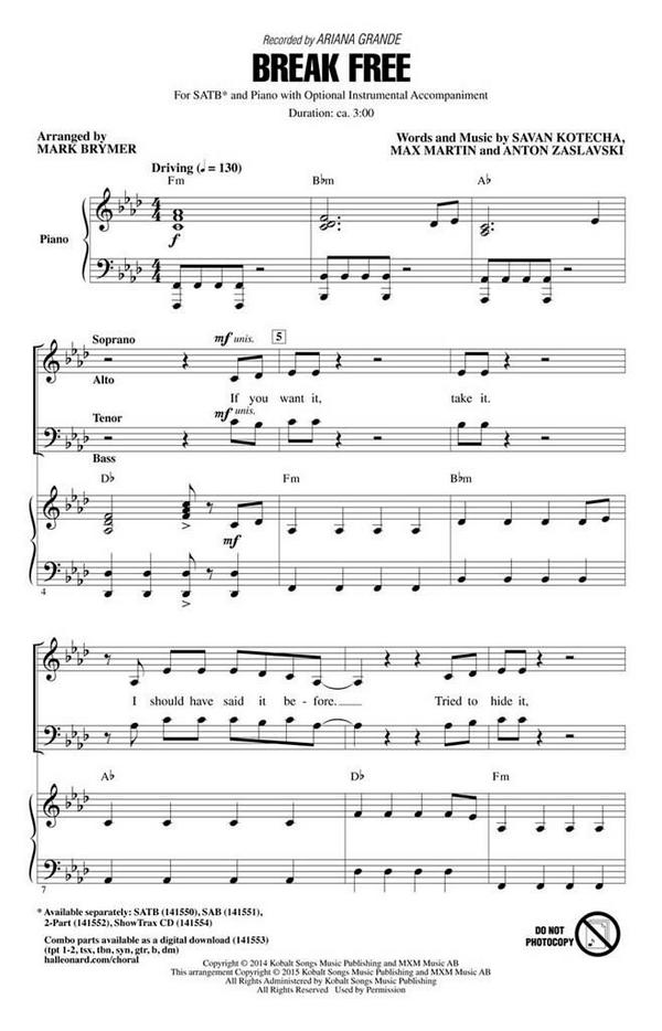 Anton Zaslavski, Break Free&nbsp;&nbsp;SATB&nbsp;&nbsp;Chorpartitur