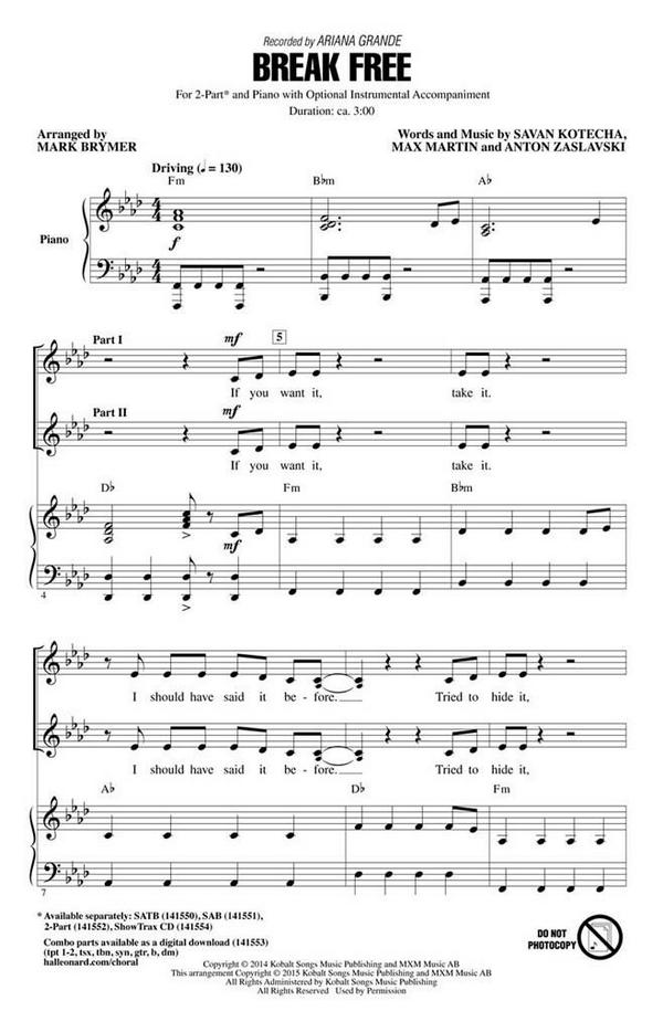 Anton Zaslavski, Break Free&nbsp;&nbsp;SSAA&nbsp;&nbsp;Chorpartitur