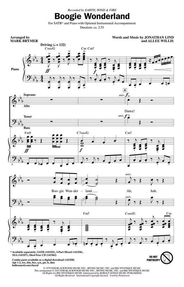 Allee Willis, Boogie Wonderland&nbsp;&nbsp;SATB&nbsp;&nbsp;Chorpartitur