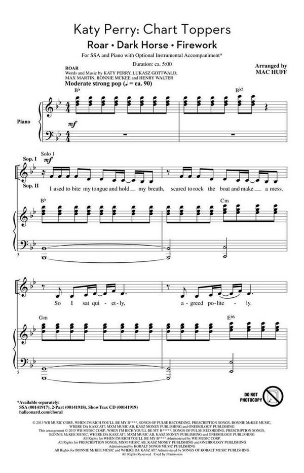 Chart Toppers&nbsp;&nbsp;for female choir (SSA) and piano&nbsp;&nbsp;score