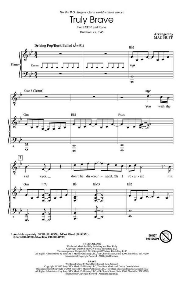 Billy Steinberg_Jack Antonoff_Sara Bareilles_Tom Kelly, Truly Brave&nbsp;&nbsp;SATB&nbsp;&nbsp;Chorpartitur