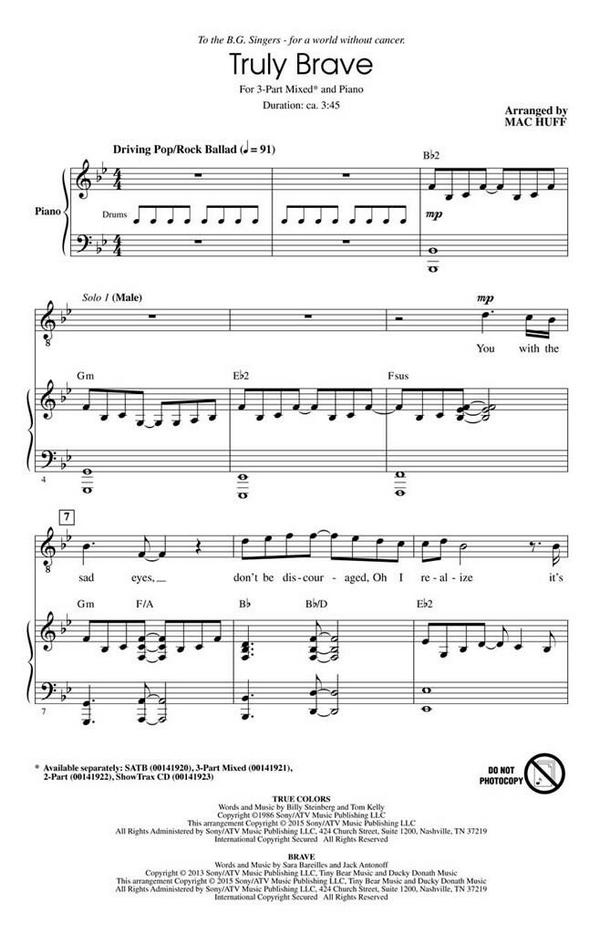 Billy Steinberg, Truly Brave&nbsp;&nbsp;3-Part Choir&nbsp;&nbsp;Chorpartitur